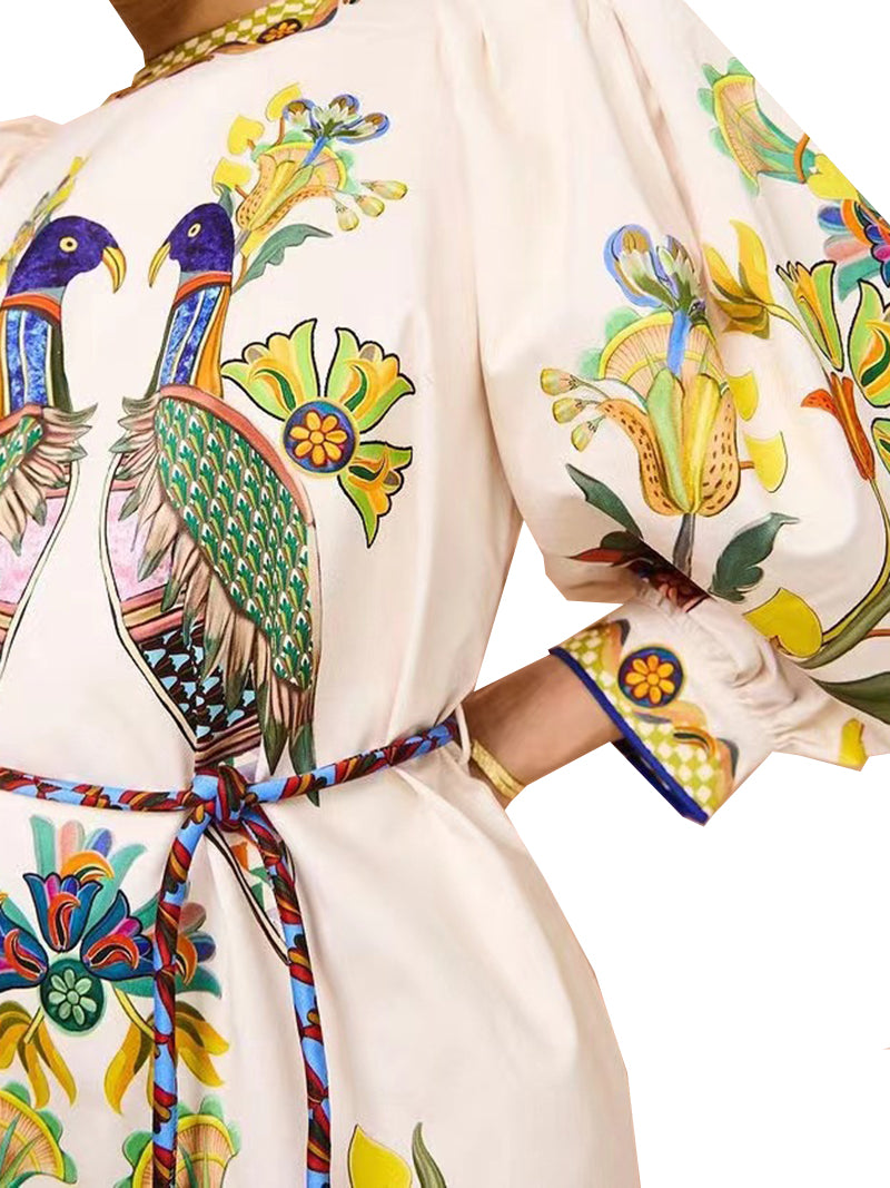 Graphic Print Belted Maxi Dress