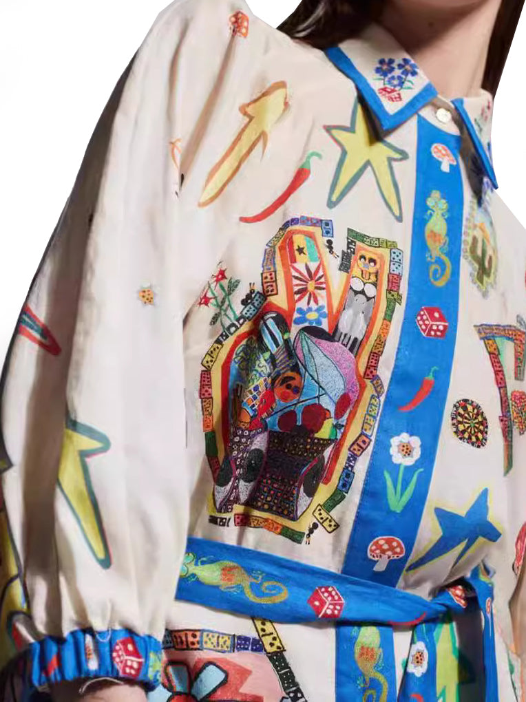 Graphic Print Belted Mini Dress