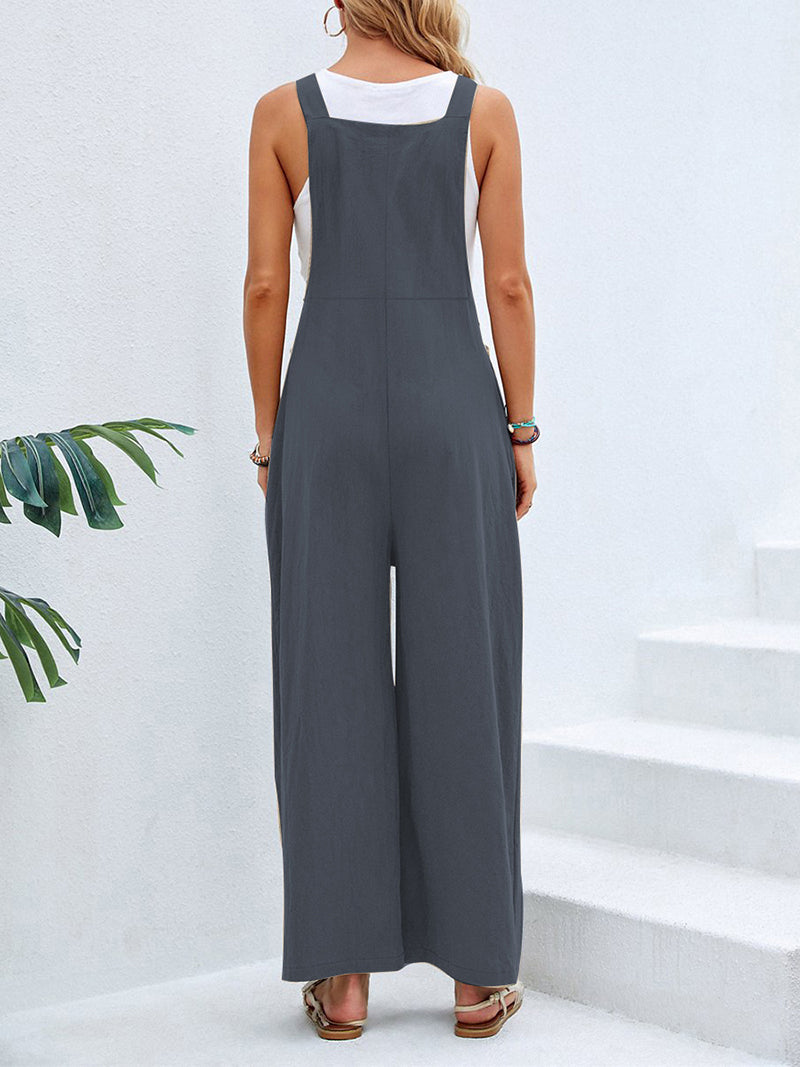 Solid Wide-Leg Overall Jumpsuit