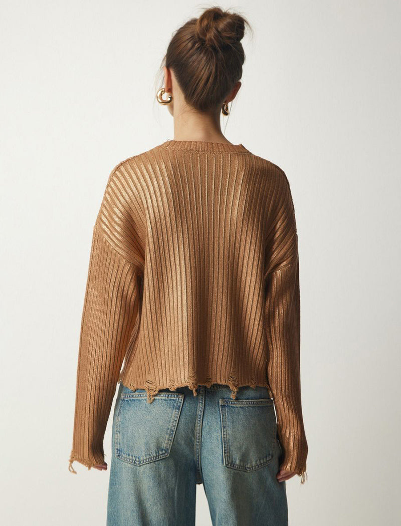 Solid Silver Foil Knit Sweater