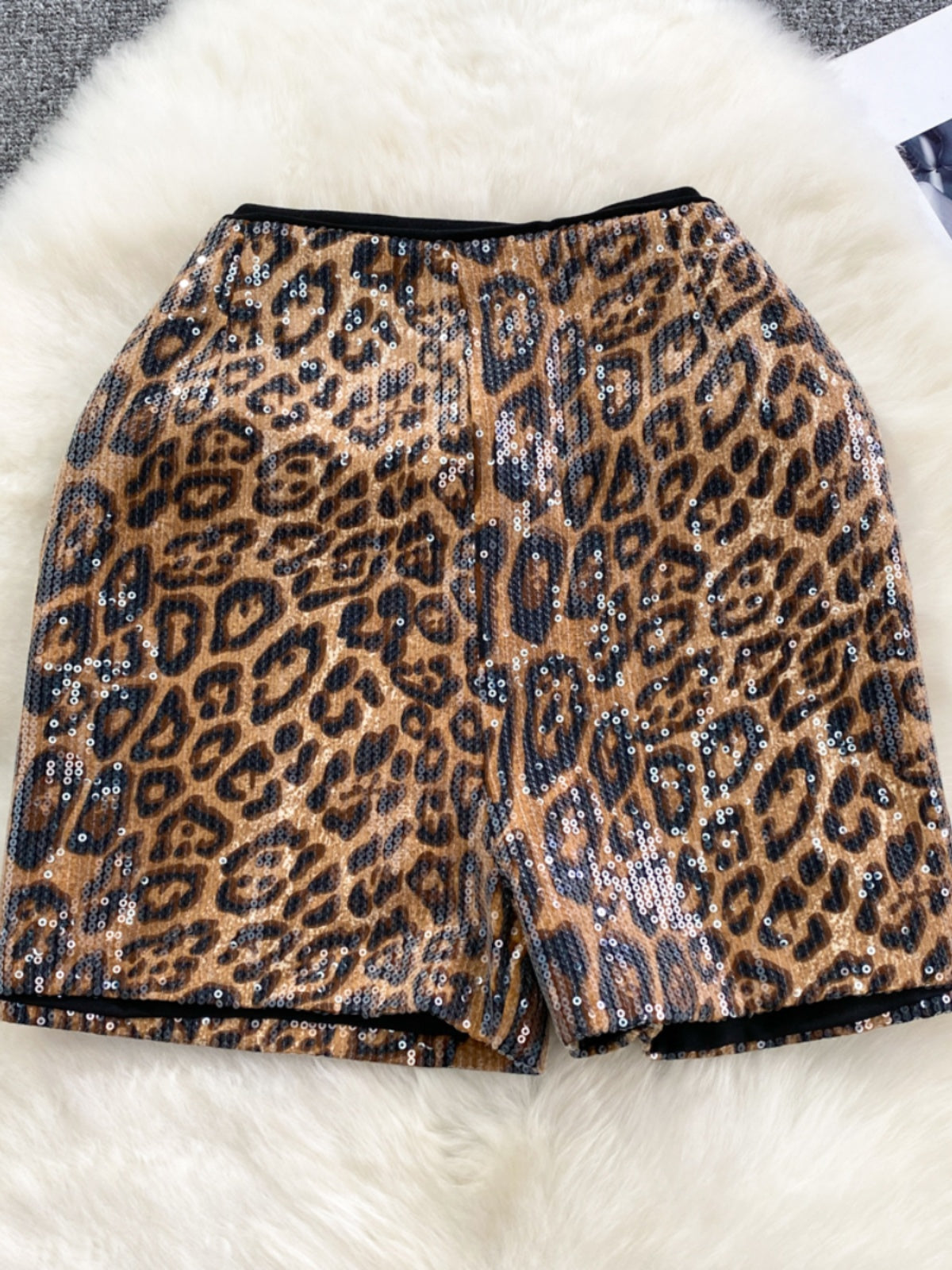 Animal Print Sequin High-Rise Shorts