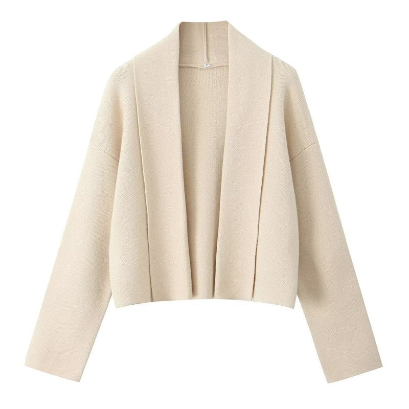 Collared Open-Front Knit Cardigan
