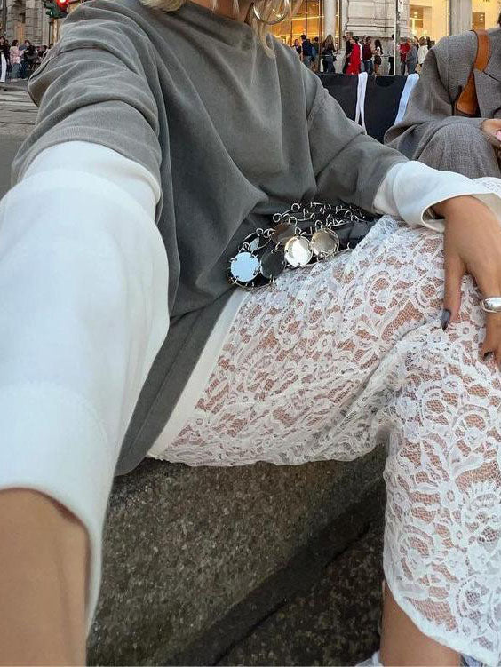 Lace Split-Hem Midi Skirt