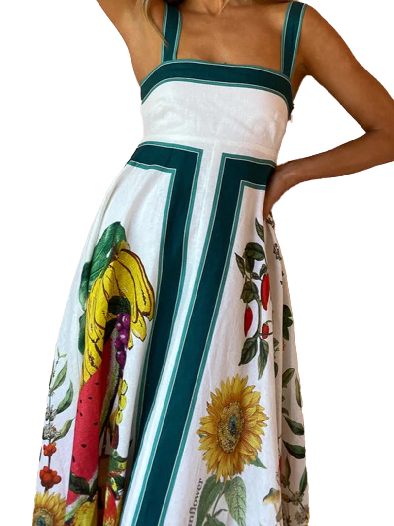 Square Neck Floral Print Maxi Dress