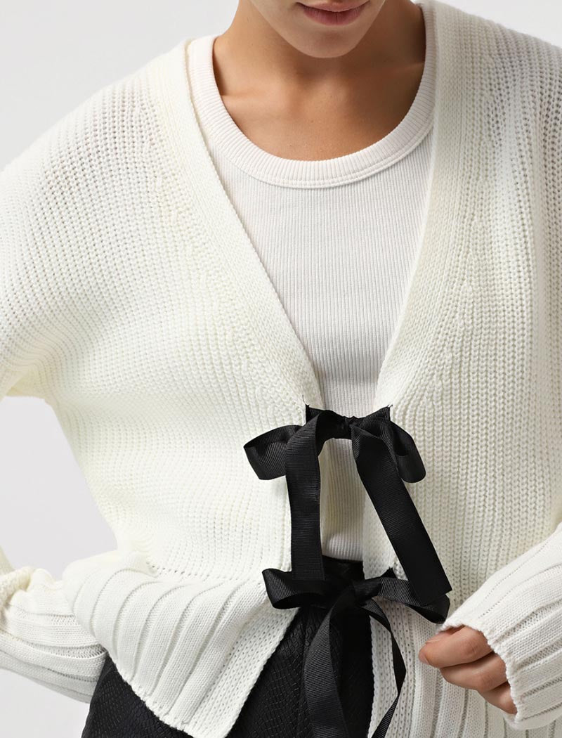 Knit Cardigan with Ribbon Tie Detail