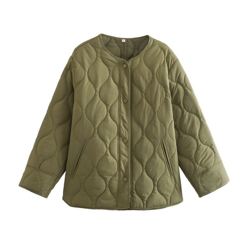 Oversized Quilted Jacket with Button Closure