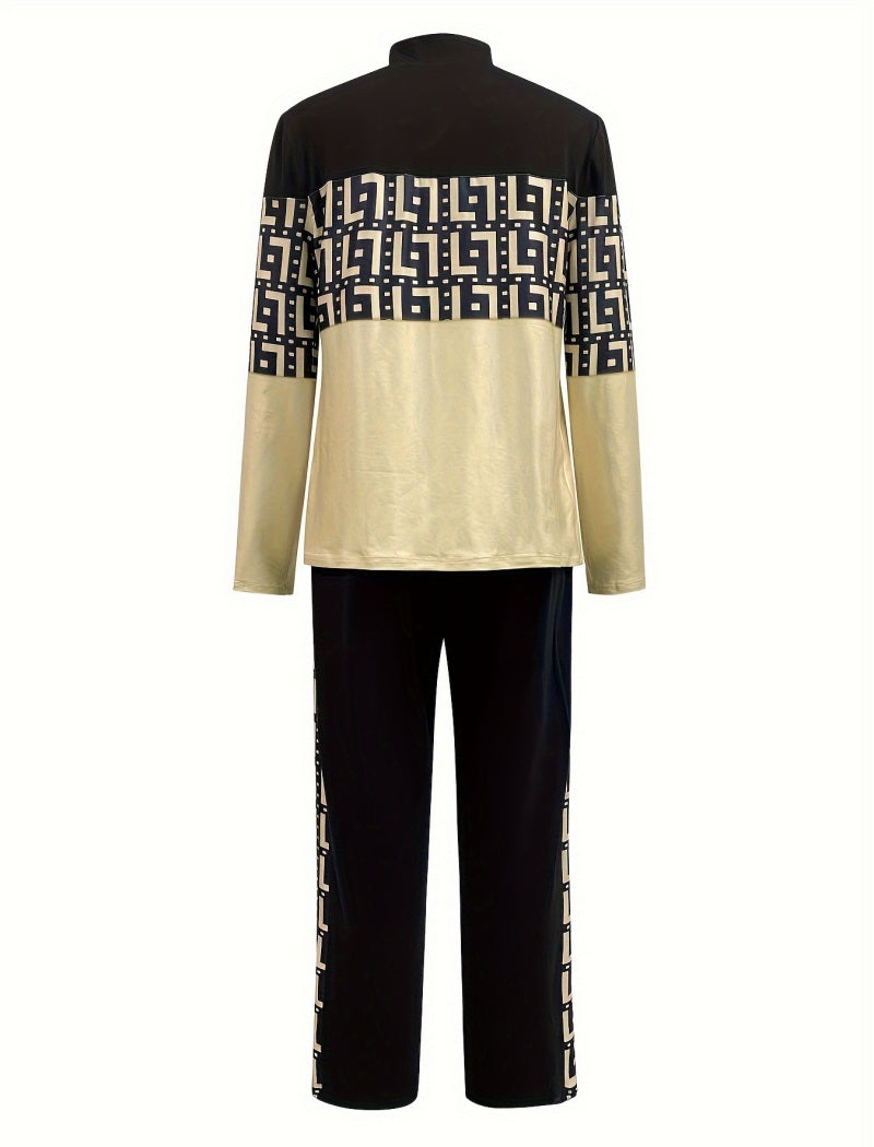 Two-Piece Monogram Print Hoodie and Jogger Set