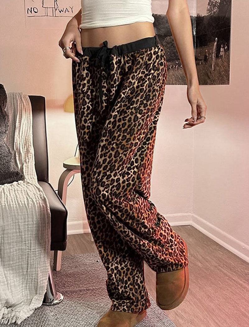 Leopard Print Drawstring Pants