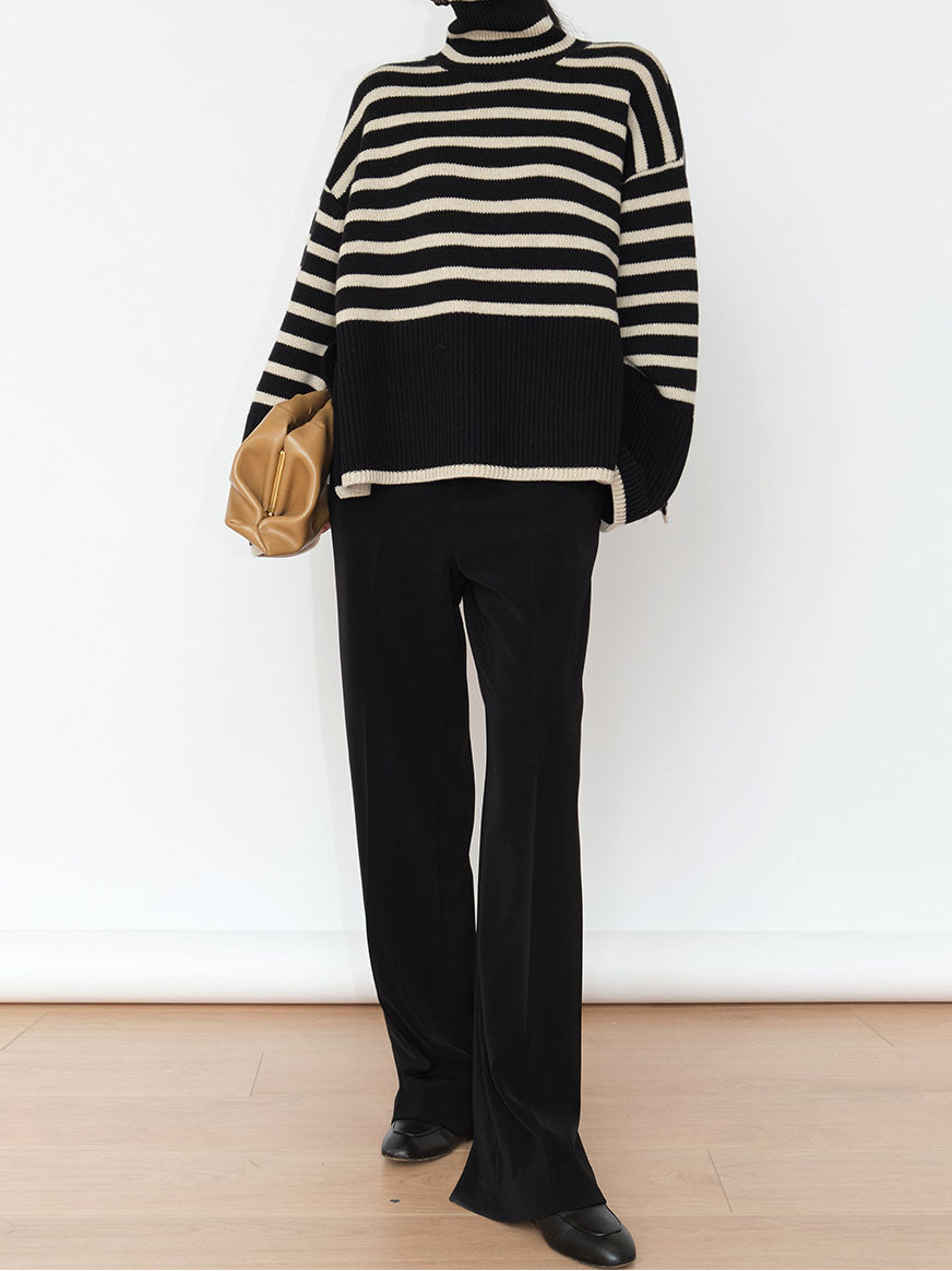 Striped Oversized Turtleneck Sweater