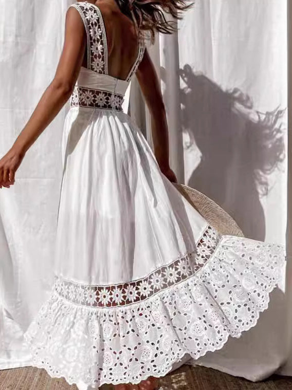 Lace Sleeveless Eyelet Maxi Dress