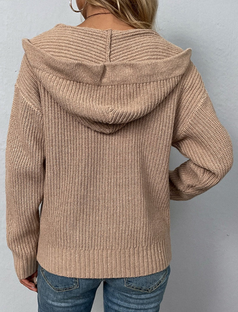 Casual Knit Zipper Hoodie