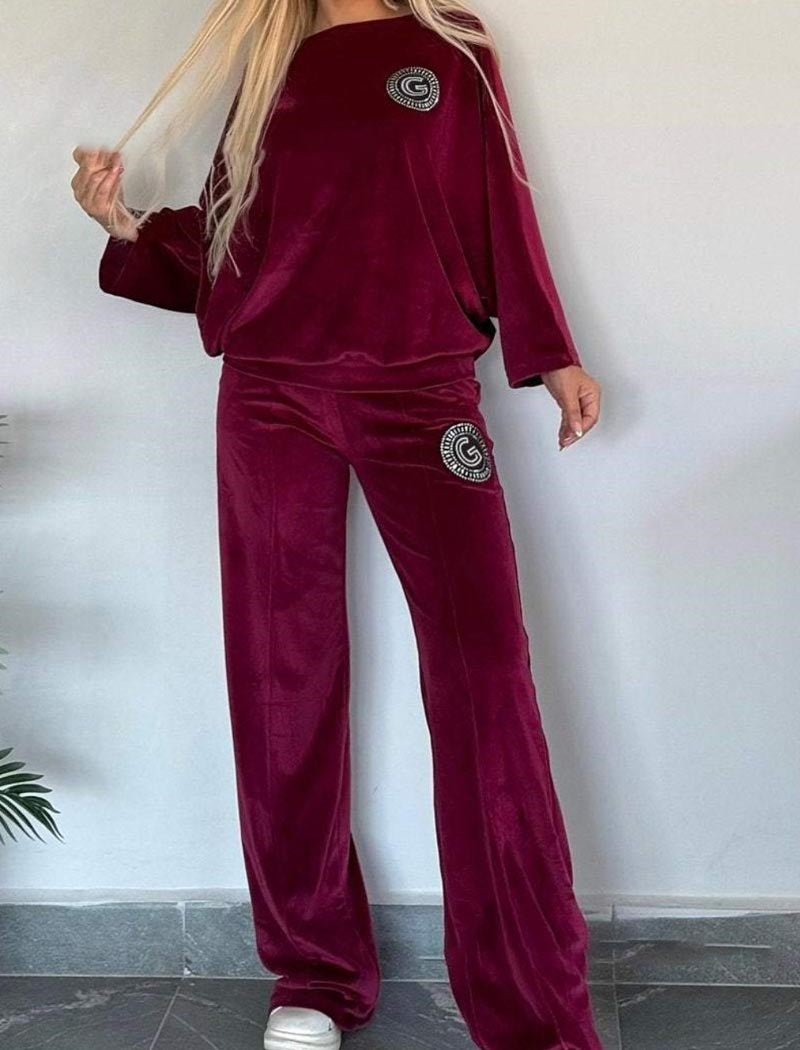 Velvet Loungewear Set with Logo Detail