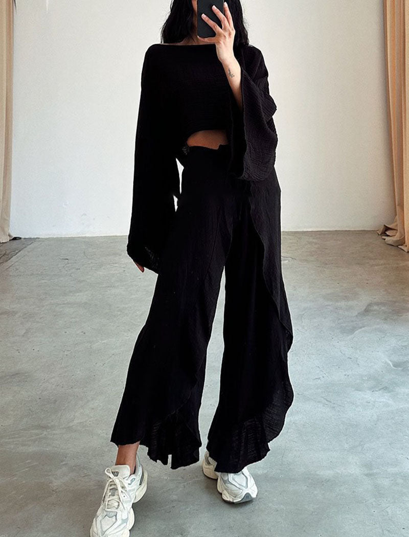 Flowy Crop Top and Pants Set