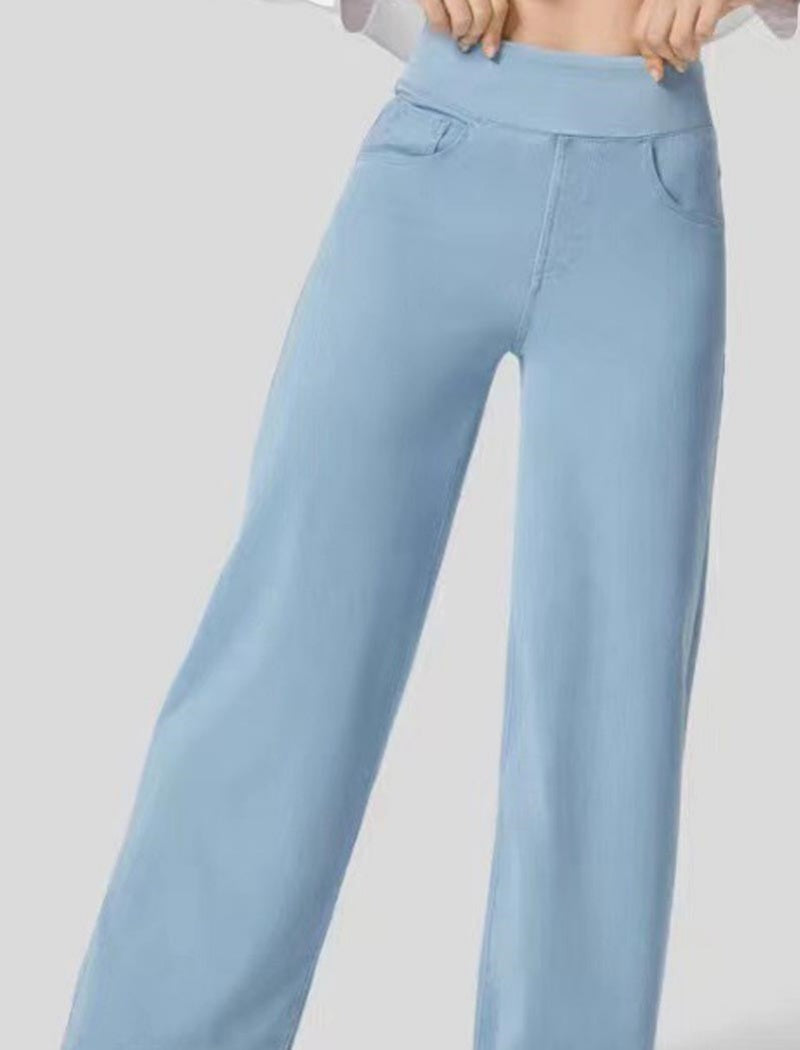 High-Waisted Wide-Leg Denim Pants