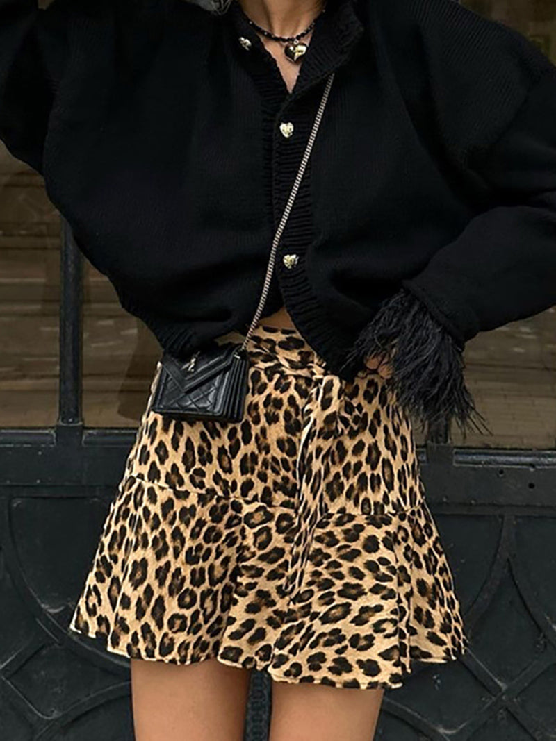 Tiered Ruffle Leopard Mini Skirt