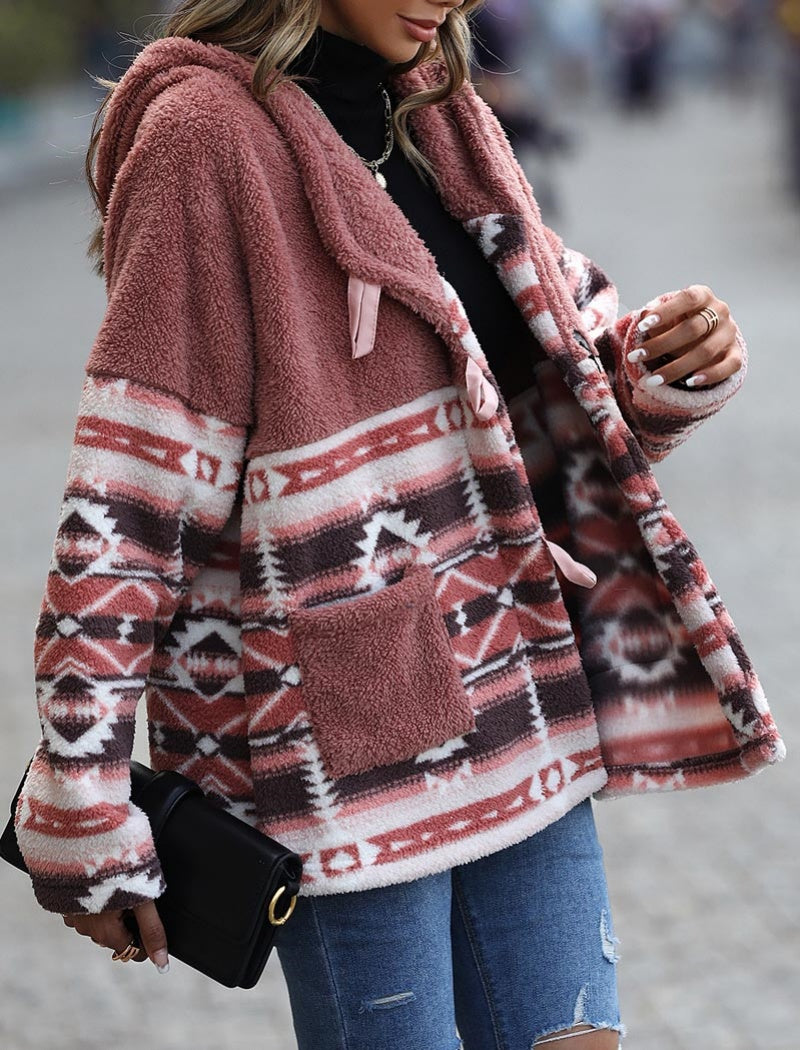Printed Fleece Lined Hooded Jacket