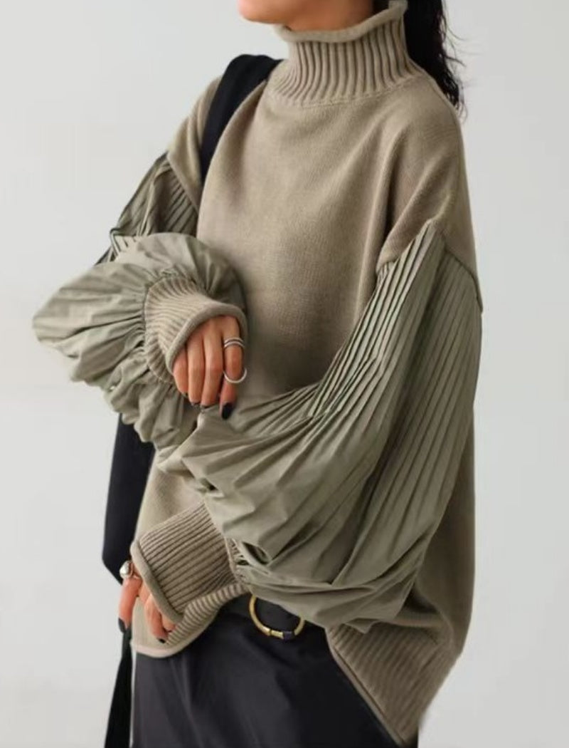 Cuffed Sleeve Patchwork Casual Top