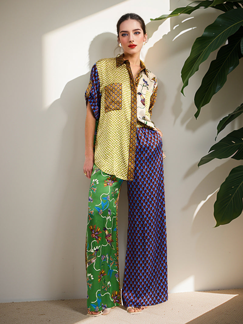 Patchwork Shirt and Pants Set