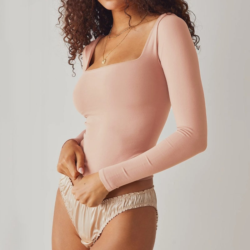 Square Neck Fitted Long Sleeve Top