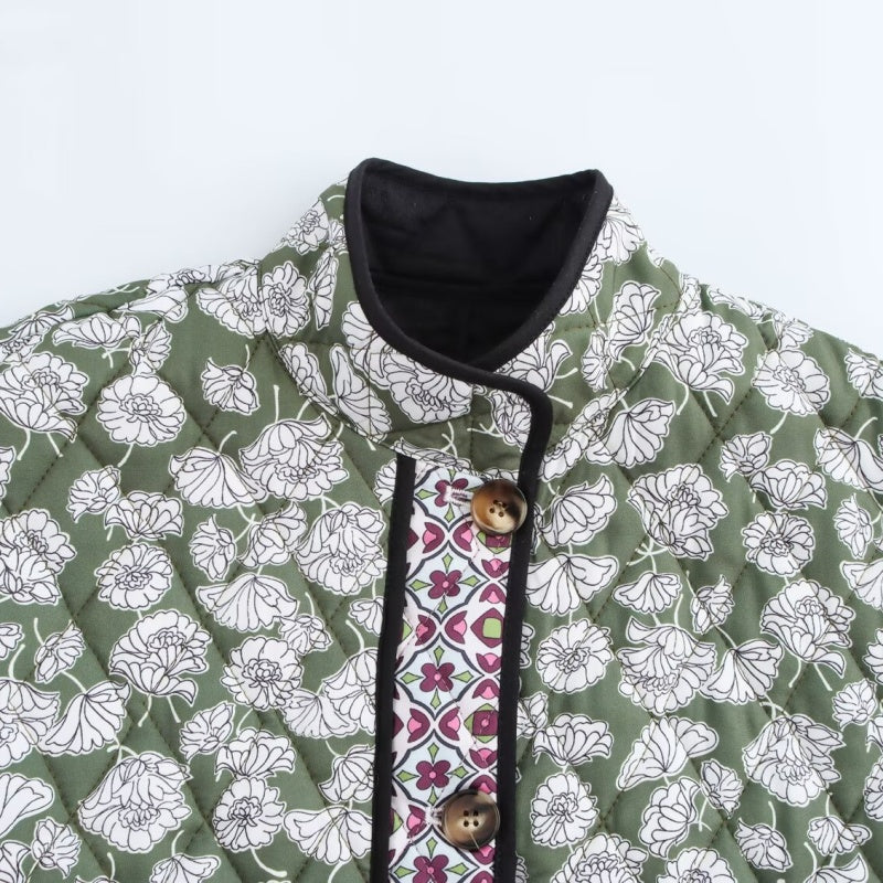 Quilted Floral Contrast Pocket Jacket