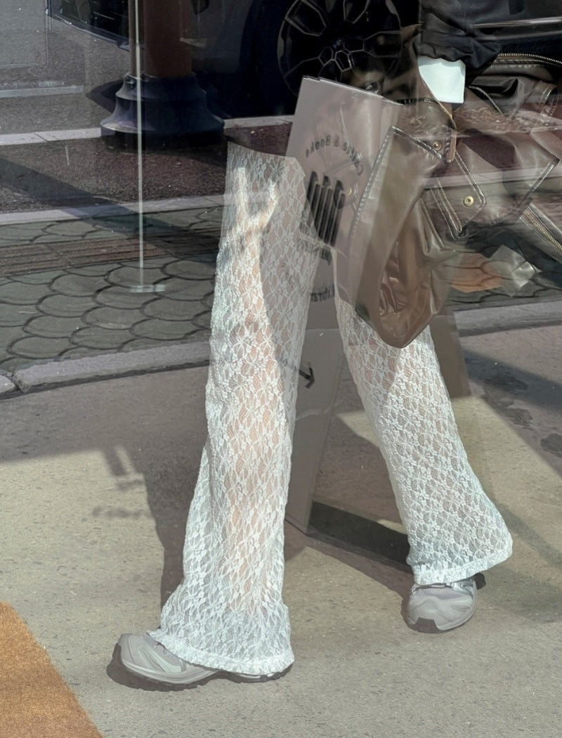 Sheer Lace Wide-Leg Pants