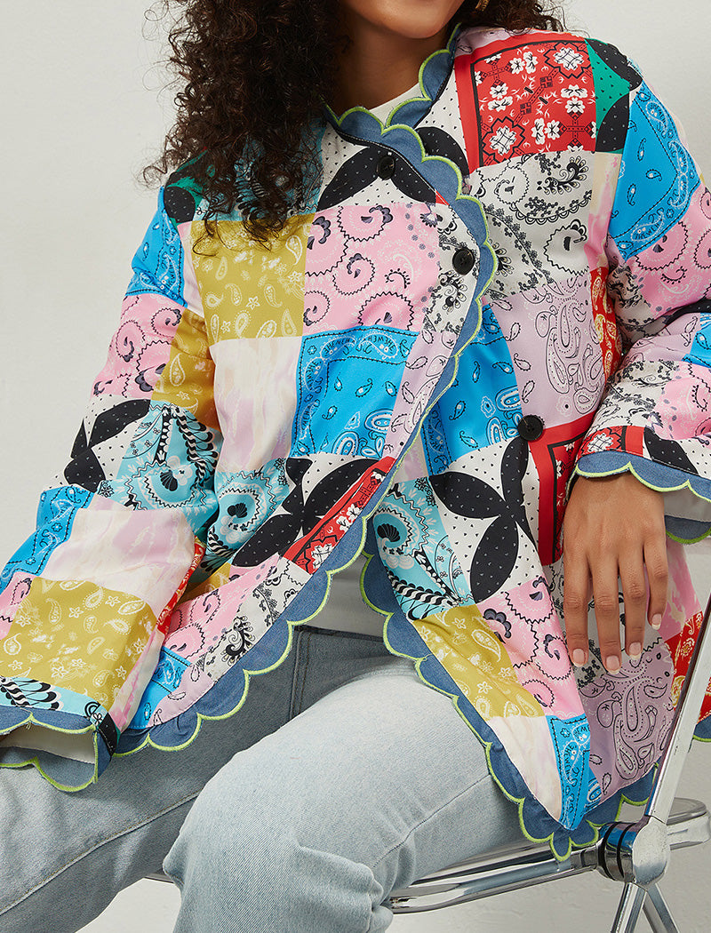 Lace Collar Loose Print Jacket