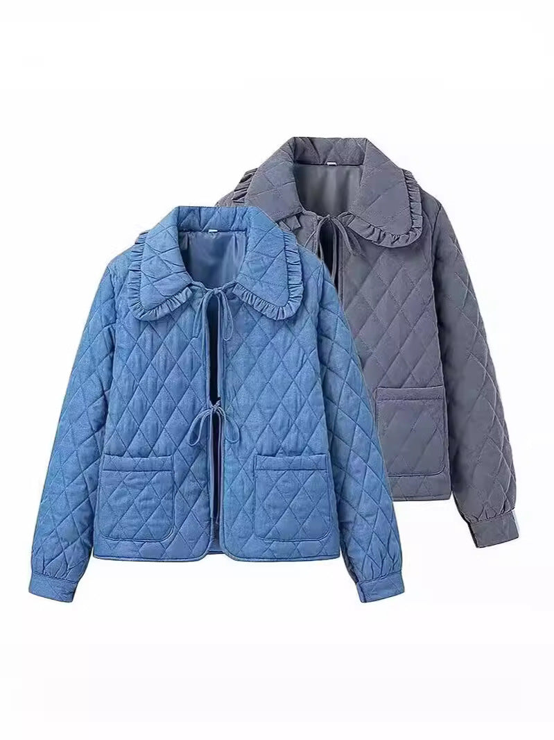 Ruffle Collar Quilted Jacket