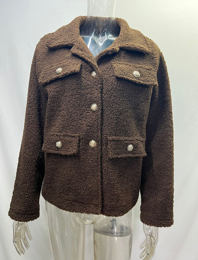 Double-Pocket Button-Up Fleece Jacket