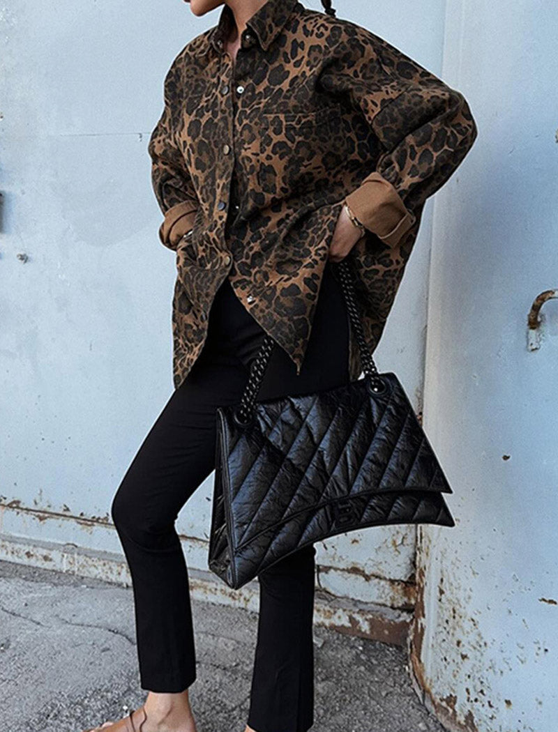 Oversized Leopard Print Button-Up Shirt