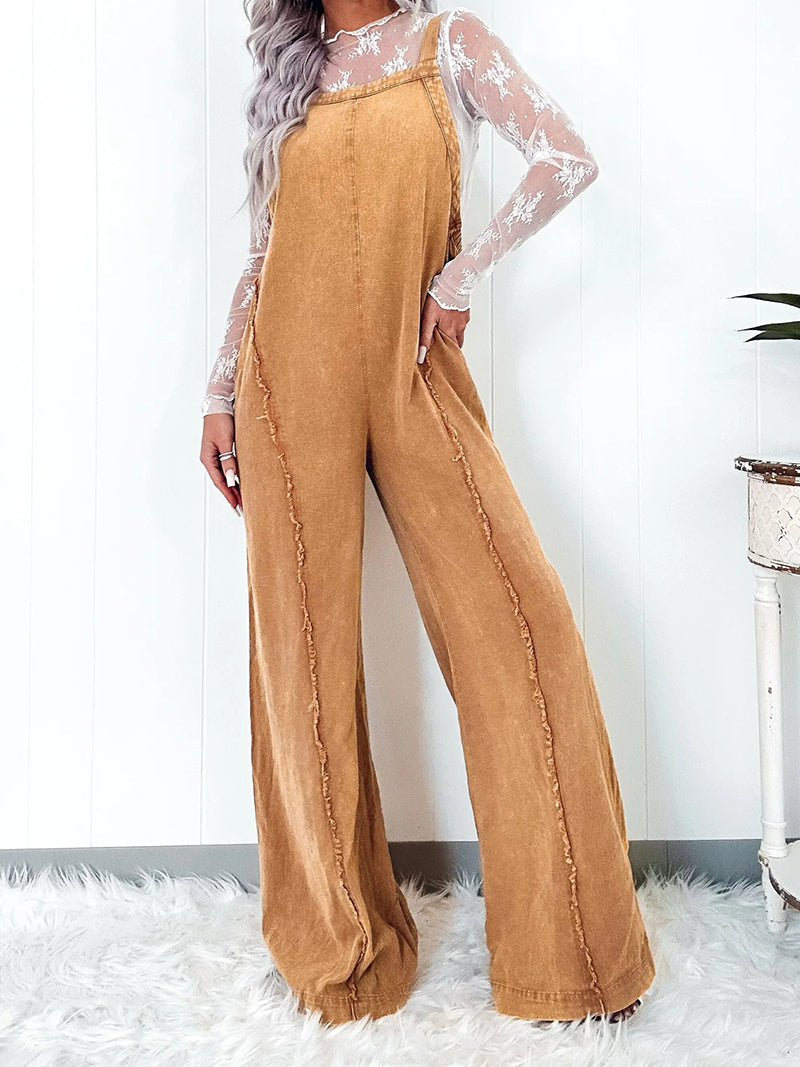 Wide-Leg Denim Romper