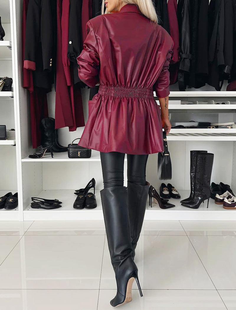 Double-Breasted Faux Leather Blazer
