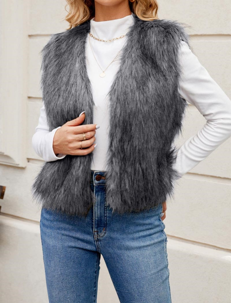 V-Neck Faux Fur Vest