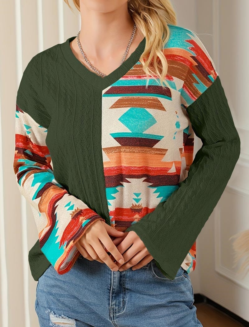 Color-Blocked Printed Sweater