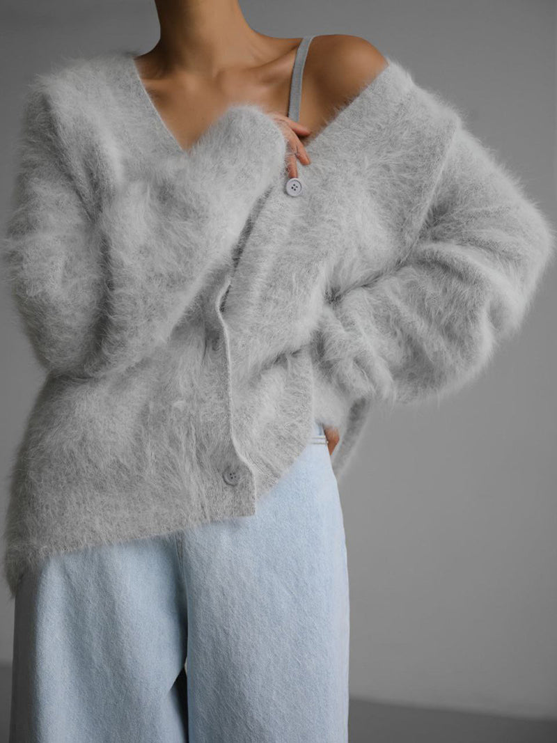 Fluffy Oversized Buttoned Cardigan