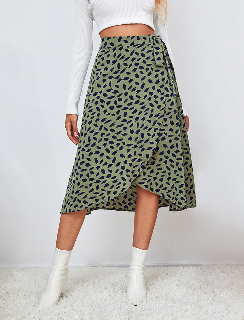 Asymmetrical High-Waist Wrap Midi Skirt