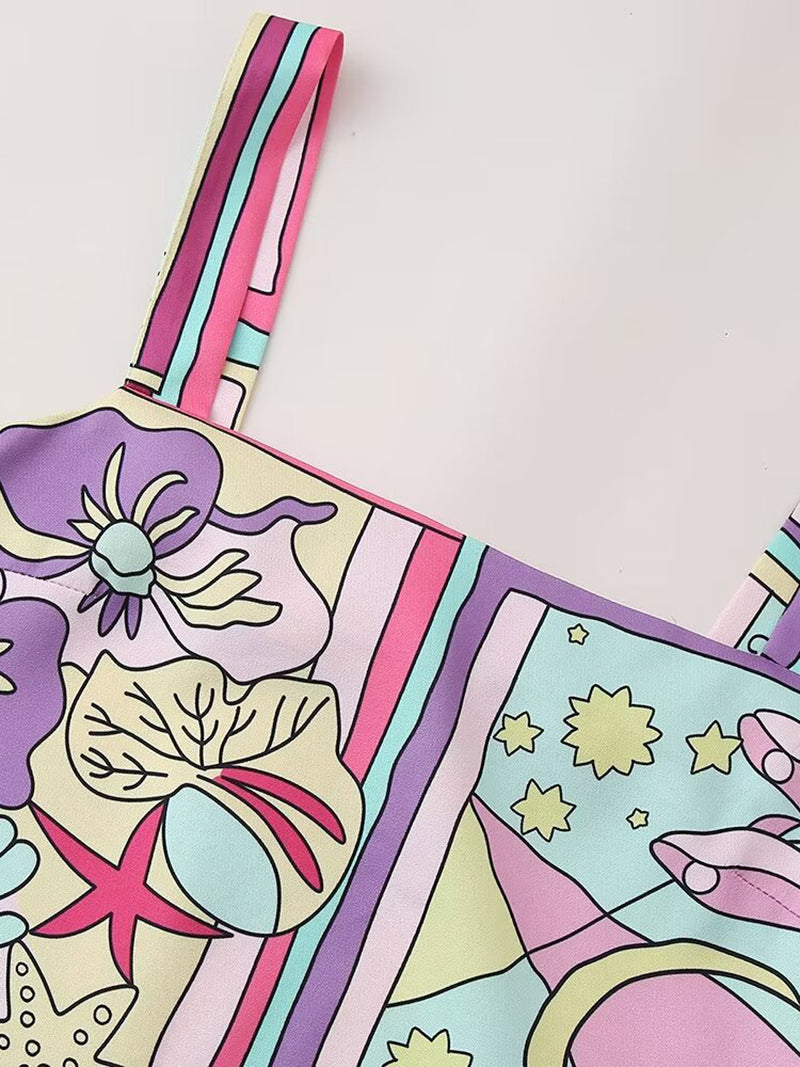 Graphic Print Slit Cami Dress