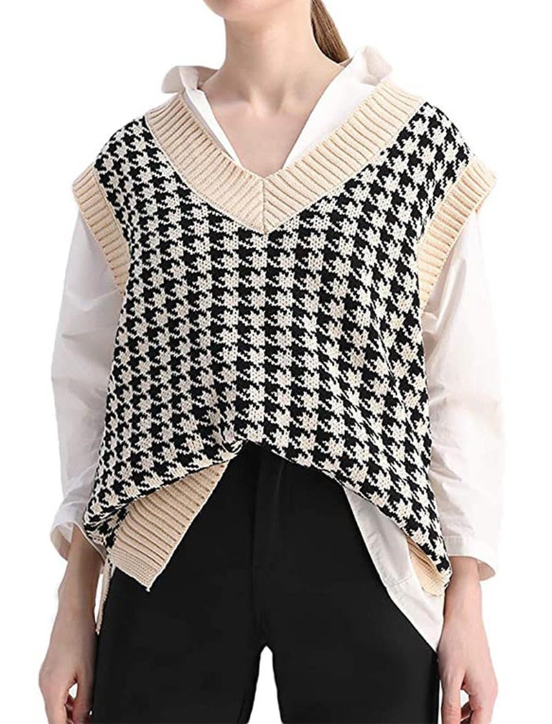Houndstooth Knit Vest