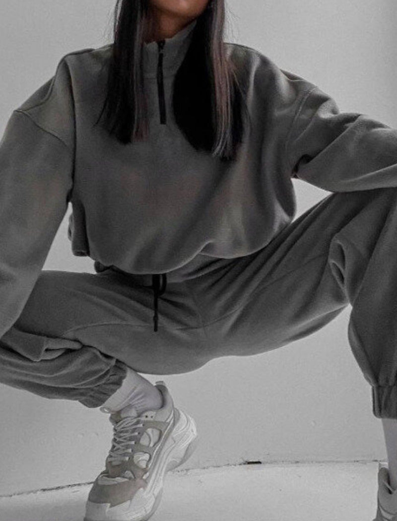 High-Neck Cropped Hoodie with Joggers