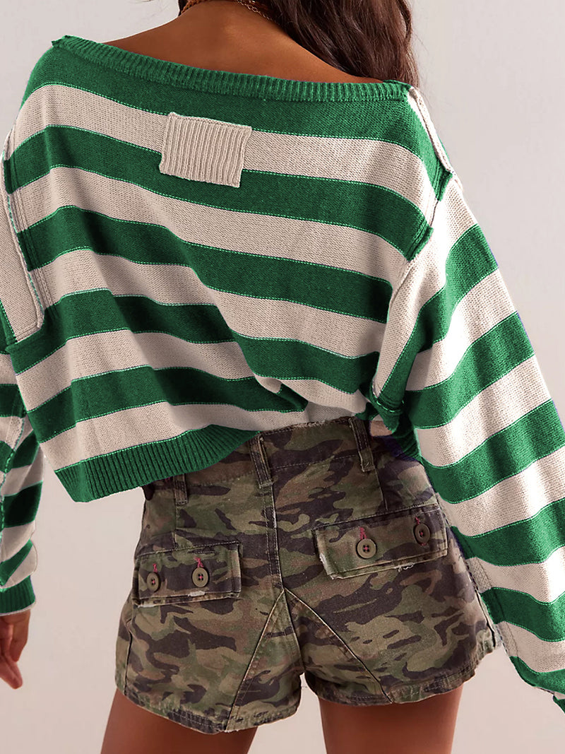 Striped Knit Cropped Sweater