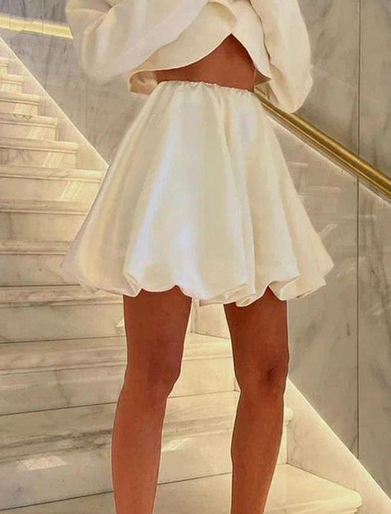 Satin Bubble Skirt with Elastic Waist