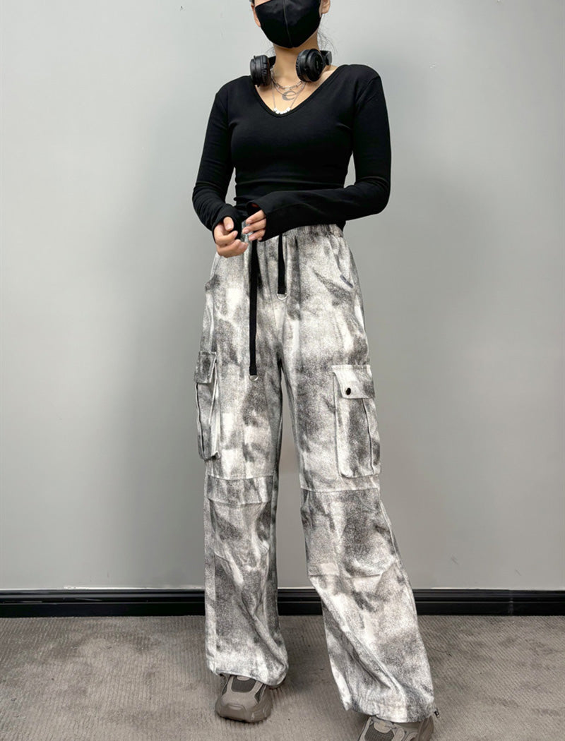 Tie-Dye Wide-Leg Cargo Pants