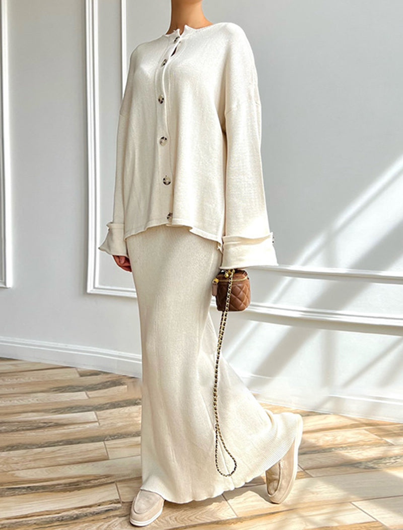 Knitted Skirt and Cardigan Set