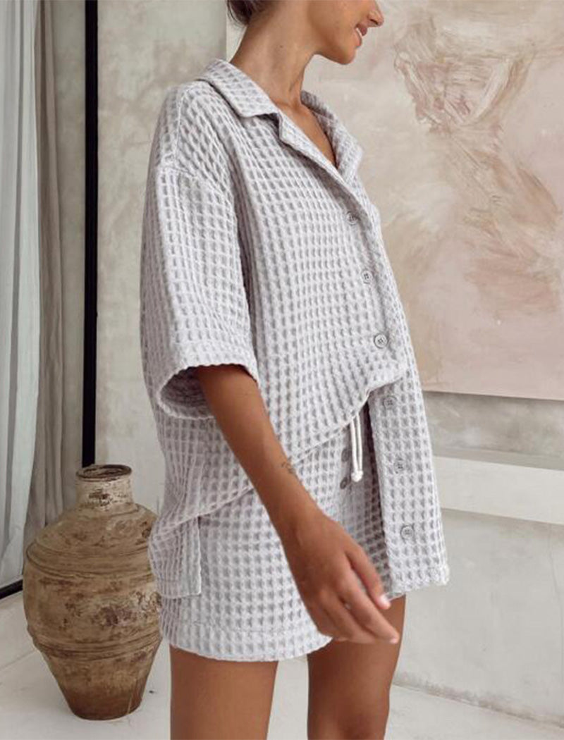 Textured Button-Down Lounge Set