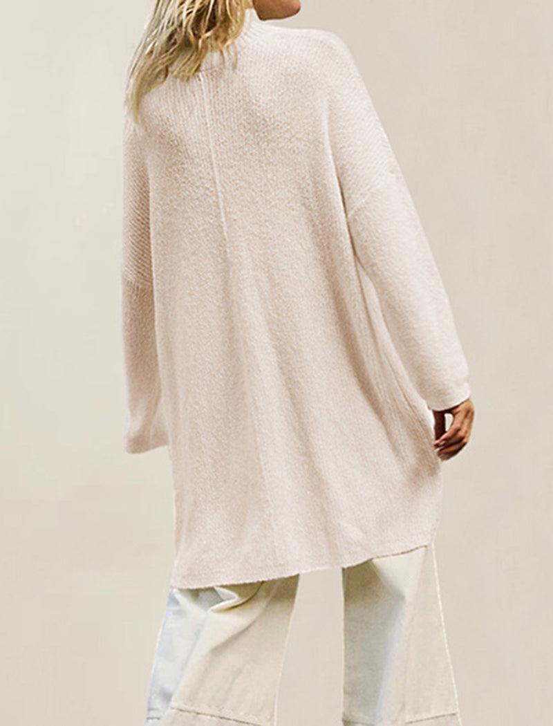 Mock-Neck Knitted Split Pullover