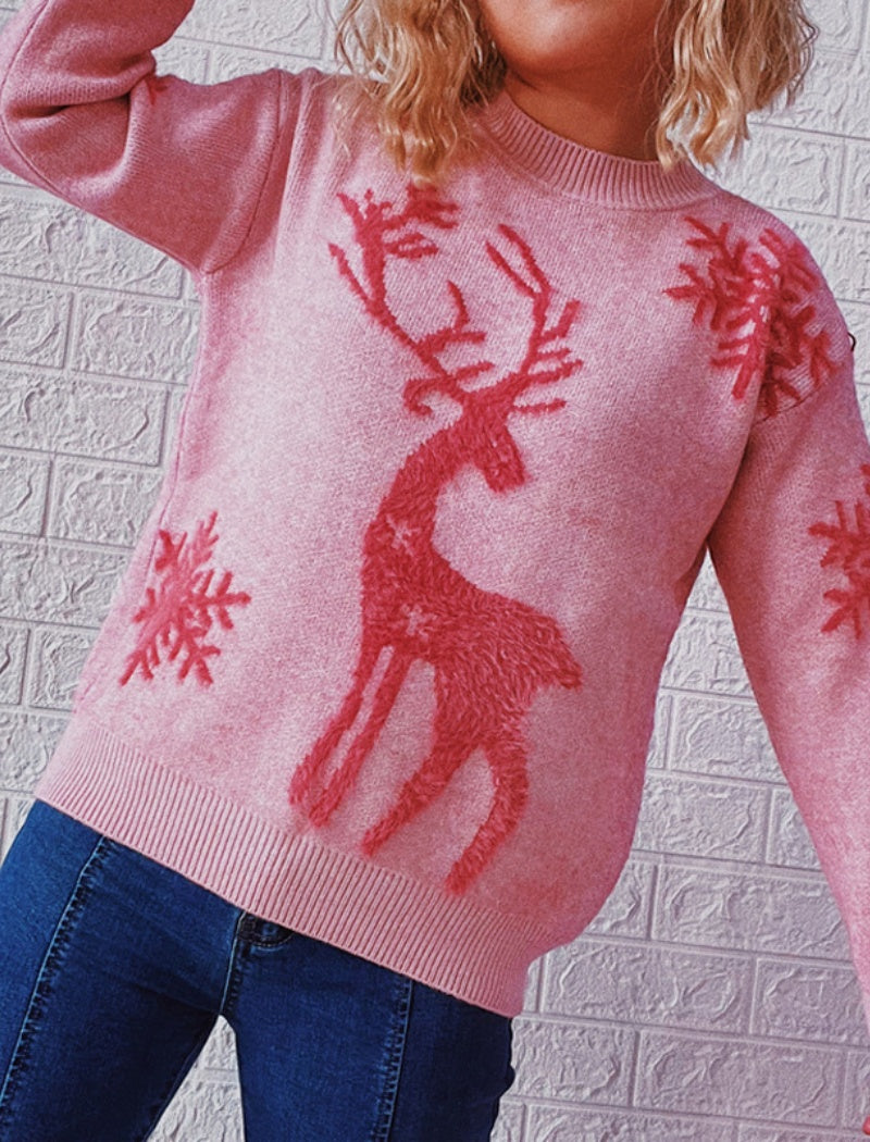 Reindeer Print Holiday Pullover