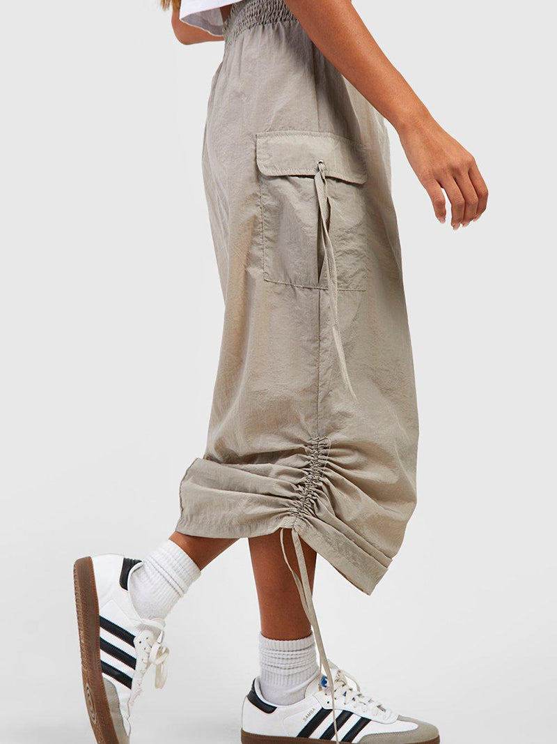Drawstring Cargo Midi Skirt
