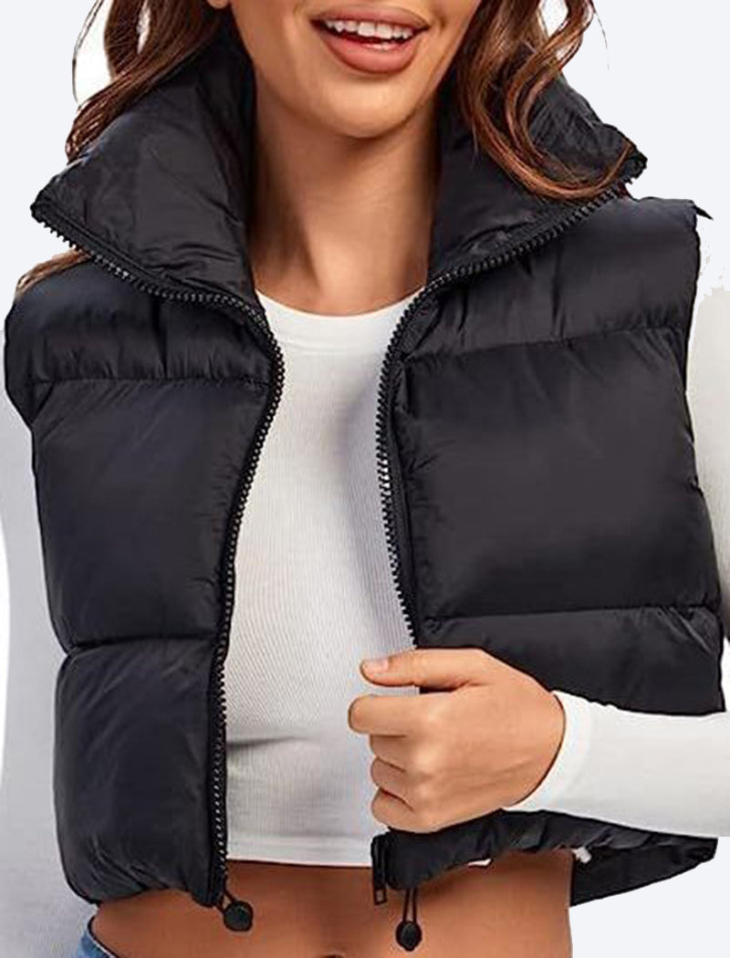 Cropped Puffer Vest with High Collar