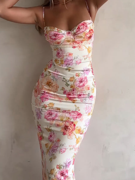 Floral Print Bodycon Maxi Cami Dress