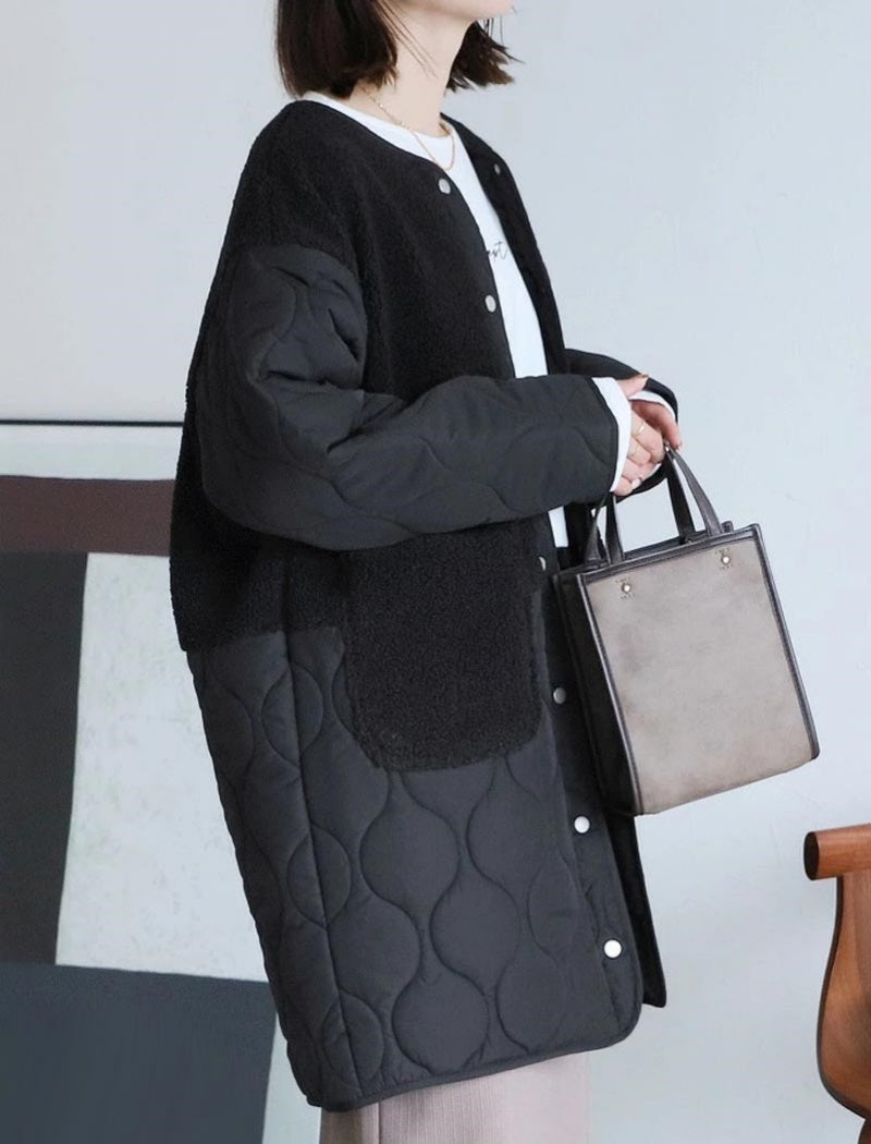 Patchwork Mid-Length Puffer Coat