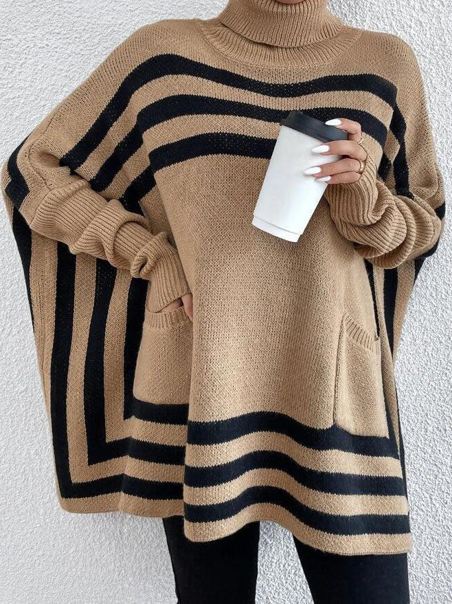 Striped Oversized Turtleneck Sweater
